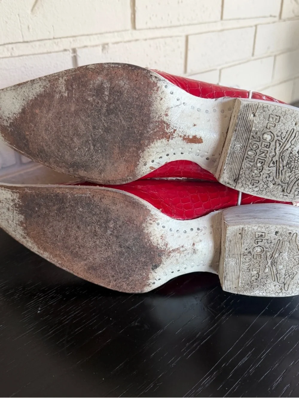 EL GENERAL Genuine Red Leather Pointed Toe Cowboy Boots Mens MEX 27 US 8 Western - Picture 6 of 8